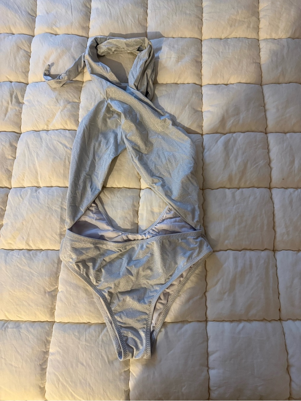 Halter One-Piece Swimsuit in Light Silver